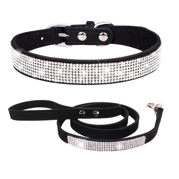 Dog collar with rhinestones, soft synthetic leather, adjustable