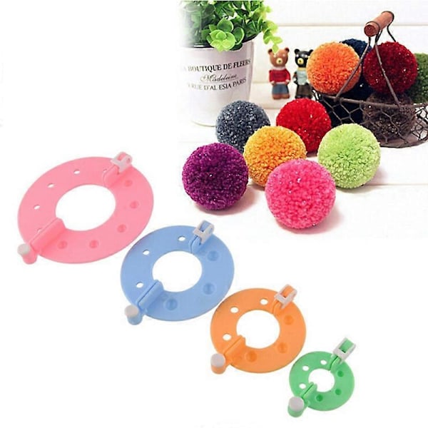 4 Størrelser Pom Pom Maker Pompong Lagingsverktøy for Å Lage Fluffball Vev DIY Ullgarn Strikkeprosjekt (Tilfeldig Farge)