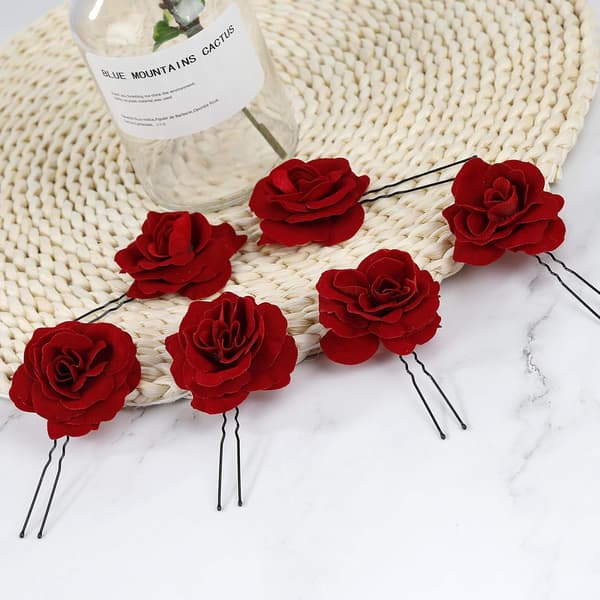 6 stycken - Blomma Hårklämma Kvinnor Ros Blomma Bröllop Hår Accessoar