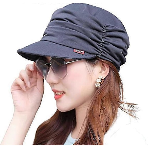 Fashion Plisserad Dome Hatt Dam Bomull Målare Visir Hatt 55-60cm (mörkgrå)