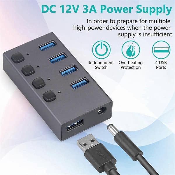 USB3.0 Splitter 4-port lade Multi-Interface HUB med bryter
