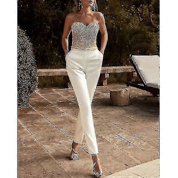Dame Afslappet Sexet Fest Bryllup Afslappet Hvid Jumpsuit Print Ensfarvet