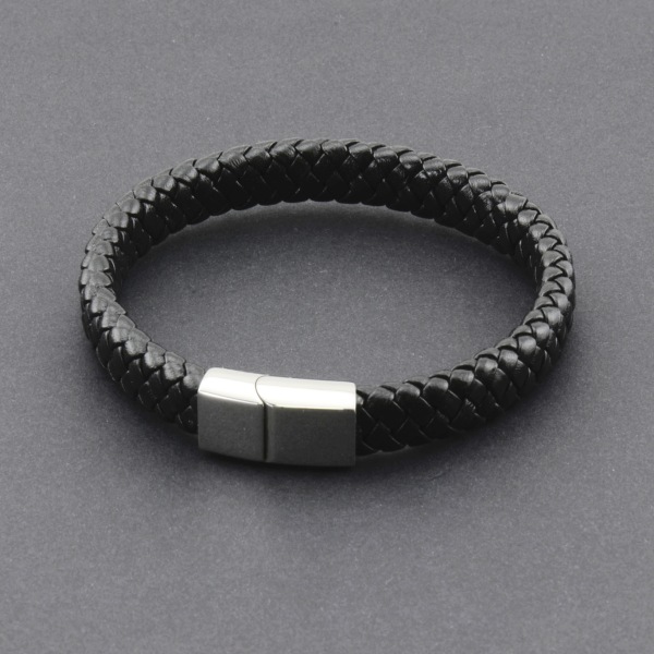 /#/2 Black Braided Leather Bracelet/#/