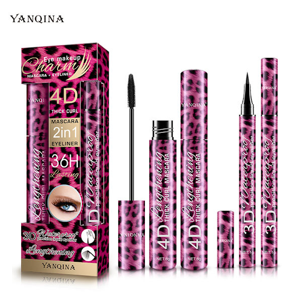 Punainen leopard-eyeliner-kynä + silmän musta setti vedenkestävä ja pitkäkestoinen