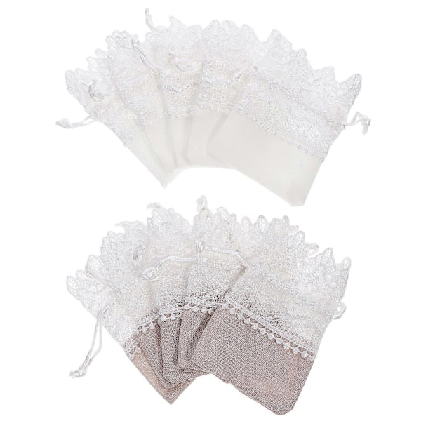 10 stk. Luksus Blonde Snørelukning Taske Smykker Gave Opbevaringsposer Snørelukning Stofposer Bryllupsslikposer (5 stk. Hvide og 5 stk. Beige)