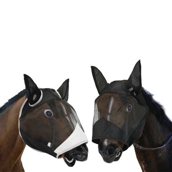 #2ST Petbank Horse Flugmask Anti-UV Ridfluga Mask med öronnät/Toupéhål/Reflexkant M Svart Vit#
