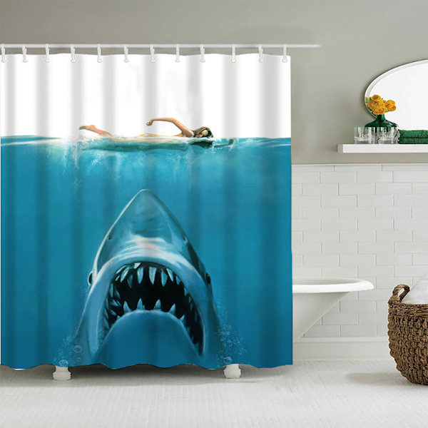 Bruseforhæng haj (150 x 180 cm), sjovt havtema bruseforhæng