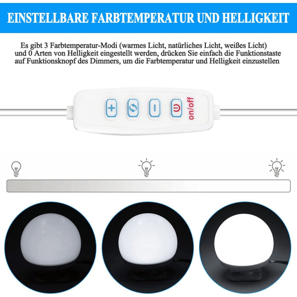 #(6 styk) LED-spejlslys, LED-spejlslys, 3 farvetilstande, lys til kommode, makeup-lys#