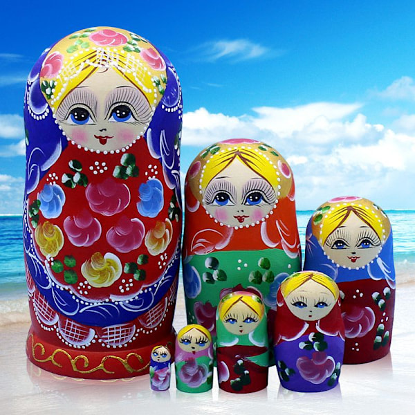 7 st. Rysska Nesting Dolls Matryoshka, Max storlek: 19CM*9.2CM