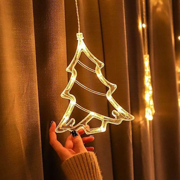 Jul Fönsterlampor Gardin Dekorationer Led Stilla Stjärna Träd Snögubbe God Jul Ljusa Upp Väggdekor Hängande För Fest Inomhus Hus Utomhus Illumina