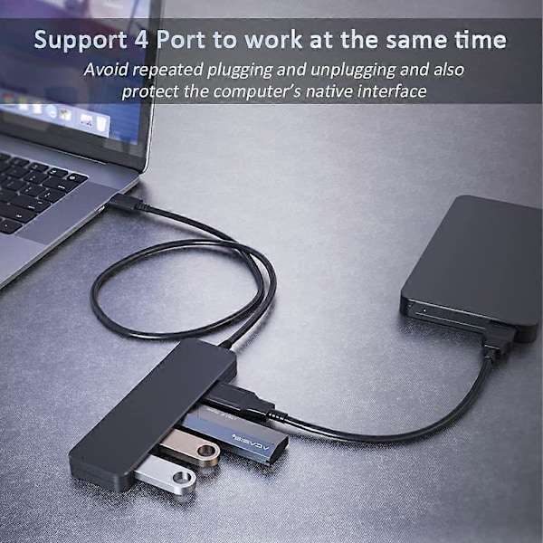 USB3.0-keskitin, telakointiasema neljällä USB3.0-keskittimen portilla, musta