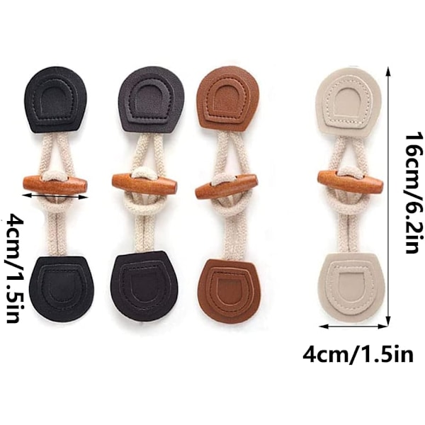 8 Par Hornknapper, Træ Pu Læder Hornknapper, Horn Toggle