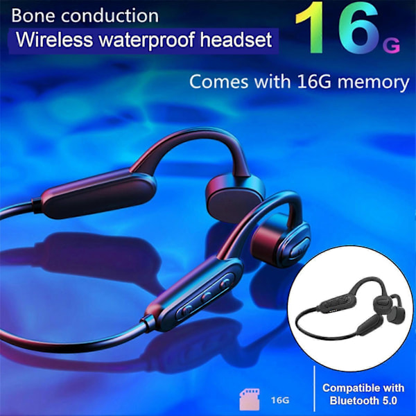 K8 Bluetooth-kompatibla 5.0 Hörlurar IPX8 Vattentäta 16GB Benledning Trådlösa Sporthörlurar för Simning
