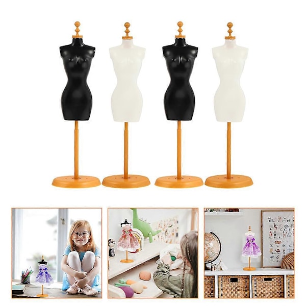 4 stk. Klesstativ for dukker, Miniatyr Mannequin Modell Stativ Kjole Utstillingsstativ