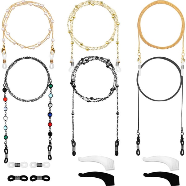 6 styck glasögonkedjor, eleganta glasögonhållare, pärlor, glasögon S