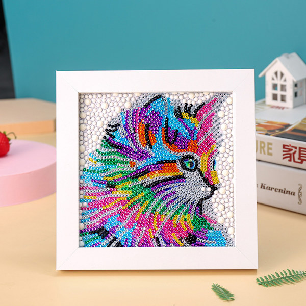 Diamantmålning för barn med kattmotiv och ram, DIY-hantverk