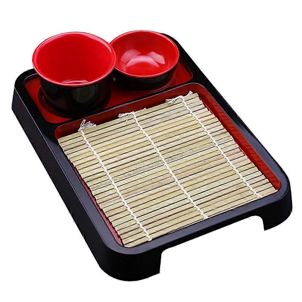 1 Sett Japansk Stil Kald Nuddelbrett Rektangulær Soba Nuddelplate med Bambusmatte