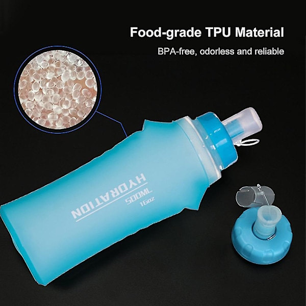 2kpl 500ml Tpu Pehmeä Juomapullo Kokoontaitettava Urheiluvesipullo Nesteytyspakkaus Juoksuun Patikointiin Pyöräilyyn Kiipeilyyn Hölkkään Maratoniin