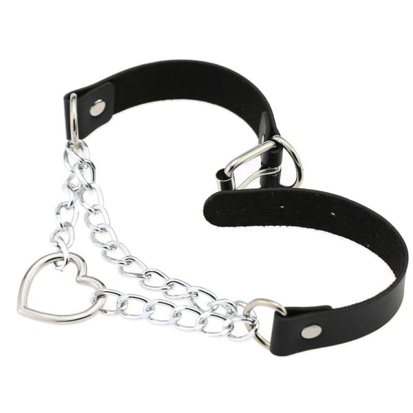 #Halsband Hjärtformat Choker Svart PU-Läderhalsband Svart#