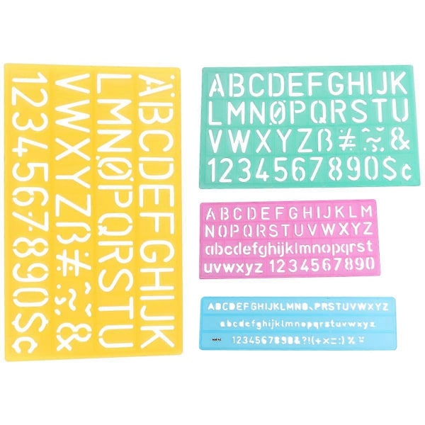 4 stk. Graffiti Linealer Alfabetiske Skabeloner Tal Alfabetiske Symboler Hule Børn Lærer Tegnelinealer (Tilfældig Farve)