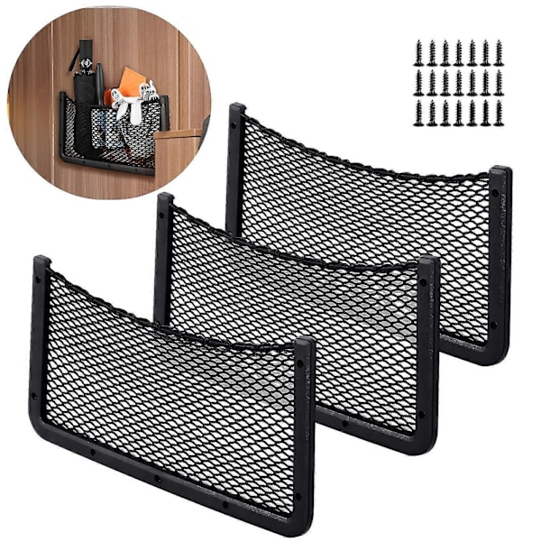 3 st Bilförvaringsnät 40 * 20 cm Bilficka Organizer Väska För Redskap/husbilar/båtar/hem (elastiskt nät)