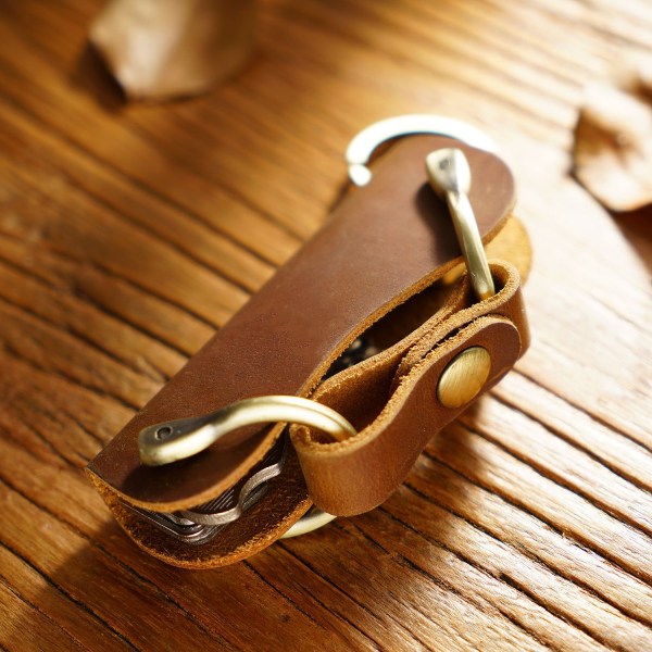 Top læder nøgleetui (brun), håndlavet nøgleopbevaringstaske, læder