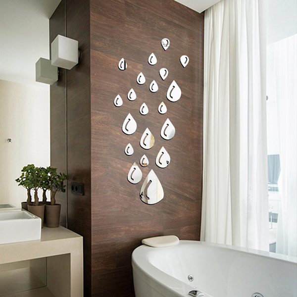 /#/Gouttes d'eau Miroir autocollant mural - Argent, lentille flexibl/#/