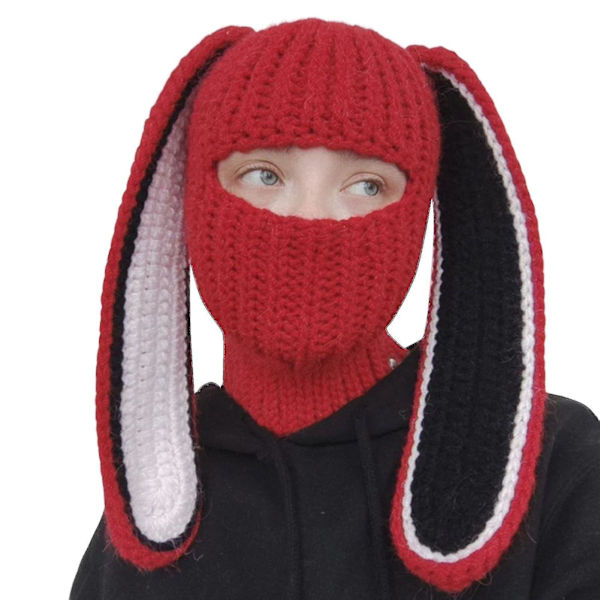 Höst- och vintervarm hatt Långa kaninöron Bekväm vindtät andningsbar Söt kaninhatt Kaninöronhatt Lämplig för Cosplay Vuxen Röd