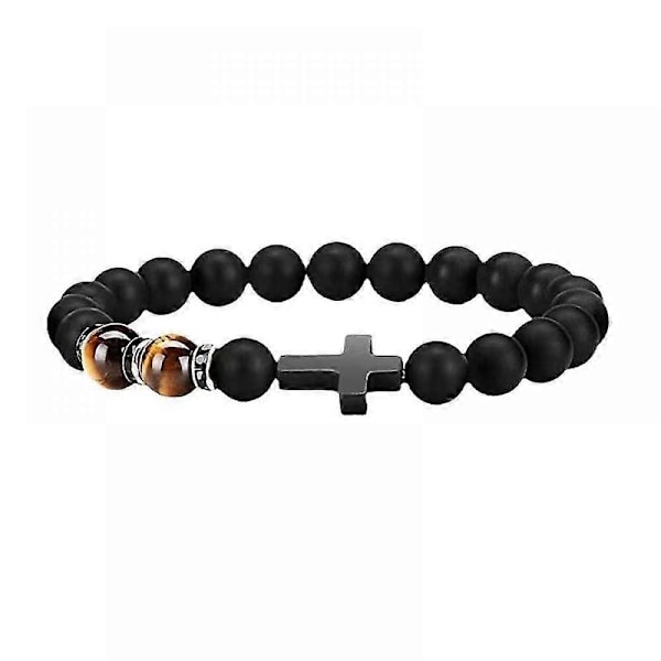 Armbånd - Fine smykker Unisex Kors Armbånd - Tigerøje & Obsidian Mix