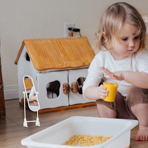2 Sett Miniatyr Sminkespeil Dekor Dukkehus Dekor Roterende Speil Mini Hus Dekor
