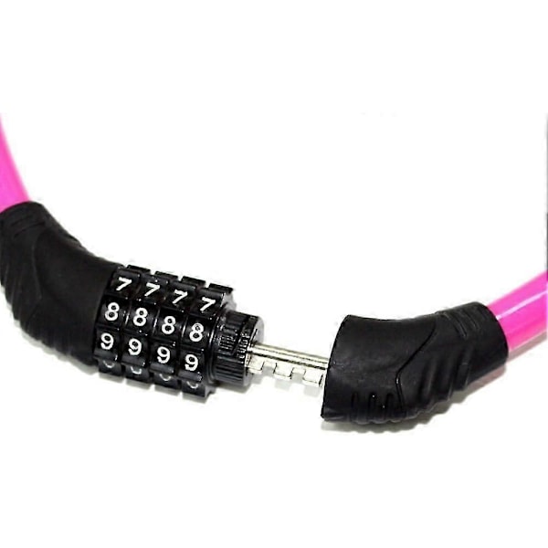 Sikkerhedscykellås 4-cifret nulstillingsbar kombinationskabellås til cykel, 60 cm x 1,25 cm, pink