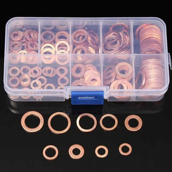 200 st Flat Packningar, Packningar, Brickor, Muttrar och Bultar Koppar Sortiment