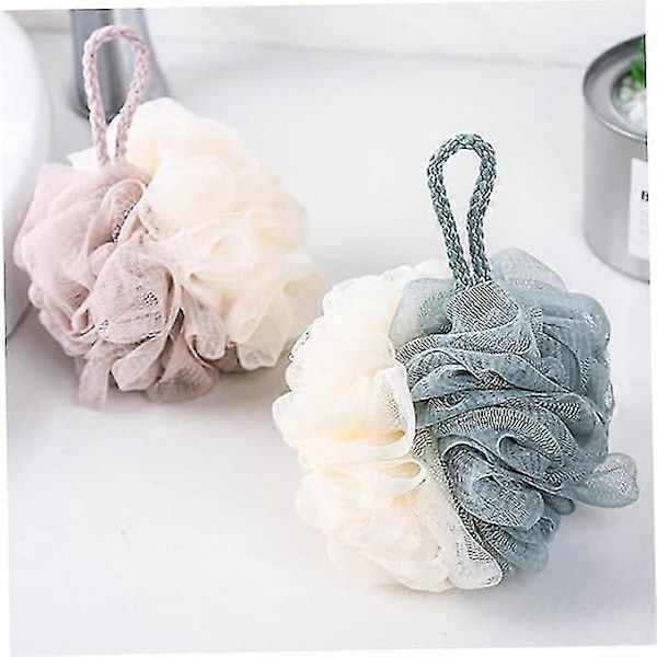 4 stk. tofarvet badebold kropsskrubber brusepuf bade skrubber bruse eksfolierende loofah mesh bruse rengøringssvampe pink grøn grå khaki One Size
