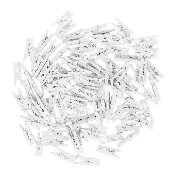 100 stk. Hvide Mini 2,5 cm x 0,3 cm Træ Universal Papirclips Tøjklemmer Billedclips Fotoklips Kabelclips Billedorganiseringsclips til Han