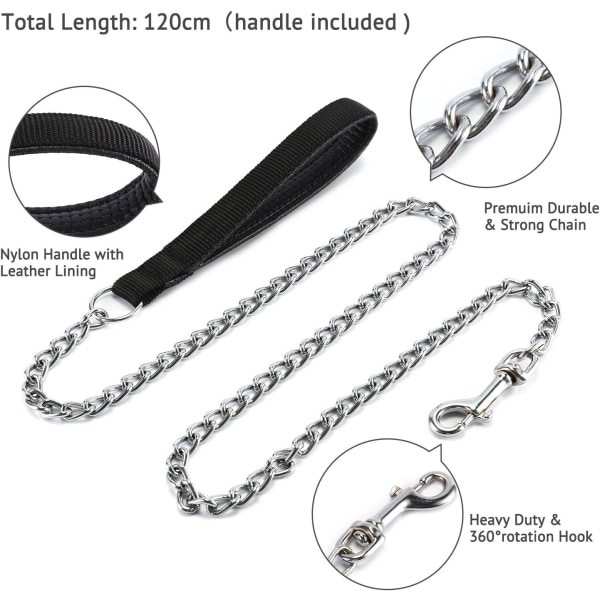 Pet Dog Training Leash Adjustable Metal Leash with Padded Handle