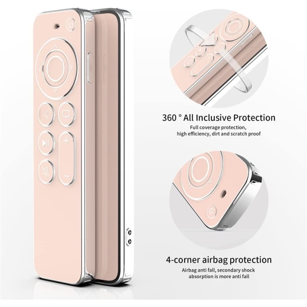 Apple TV Fjernbetjeningsskal (Pink) 4k 2021 Blød TPU Beskyttelsesetui, Scr