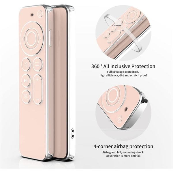 Apple TV Remote Case (rosa) 4k 2021 Myk TPU-beskyttelsesveske, Scr