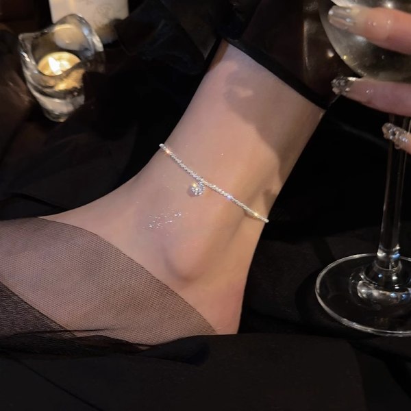 #Elegant sølv diamant ankelkjede#