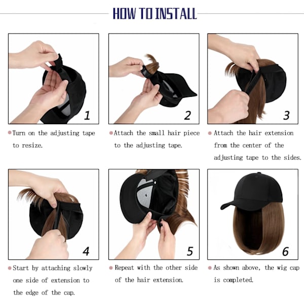 /#/Medium Brun Baseball Cap med Hår Extensions Rett Kort Bo/#/