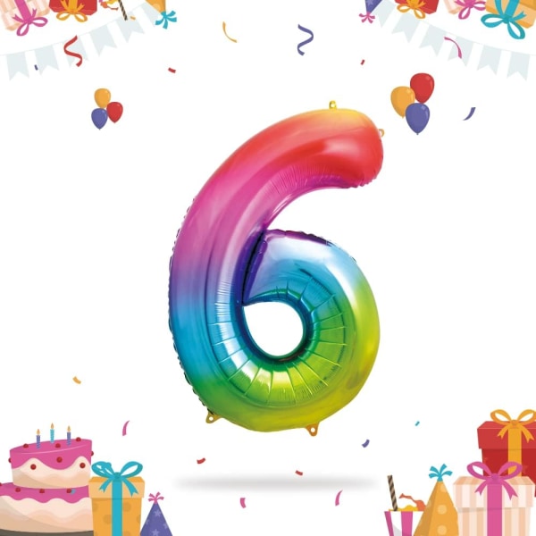 Farverige 6-års fødselsdagsballoner - stor ballon nummer 6 nummer 6