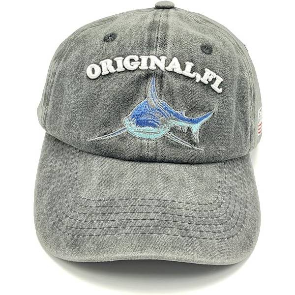 （svart）Shark Broderad Bomullskeps med Tvättad Distressed D