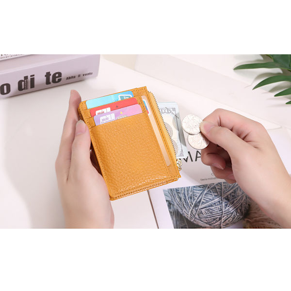 Gul Plånbok för Kvinnor, Smalt Kortfodral, Bankkortfodral, RFID-Blockering