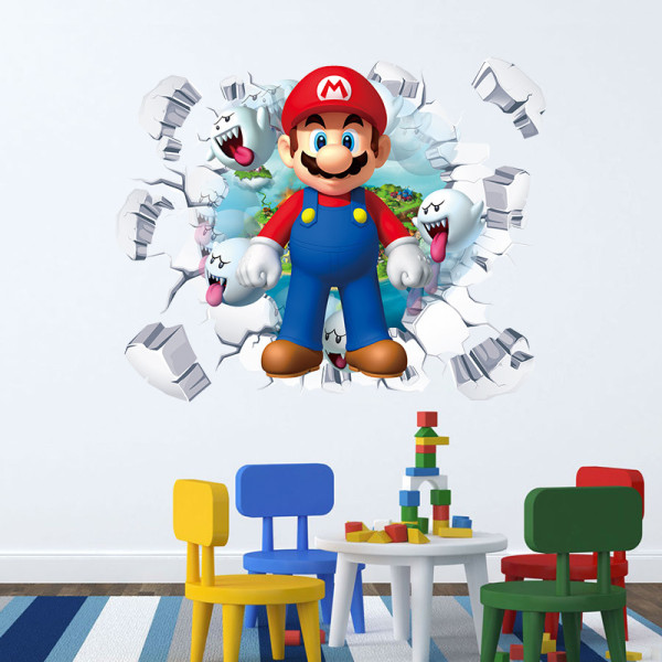 #Mario-seinätarra, tapetti, PVC, huoneen koristelu, 55*38cm#