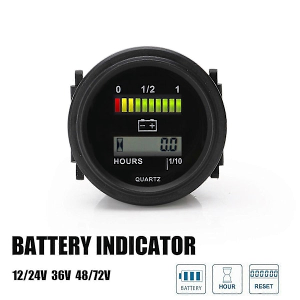 Digital LCD Timräknare med LED Batteriindikator Mätare 12V 24V 36V 48V 72V