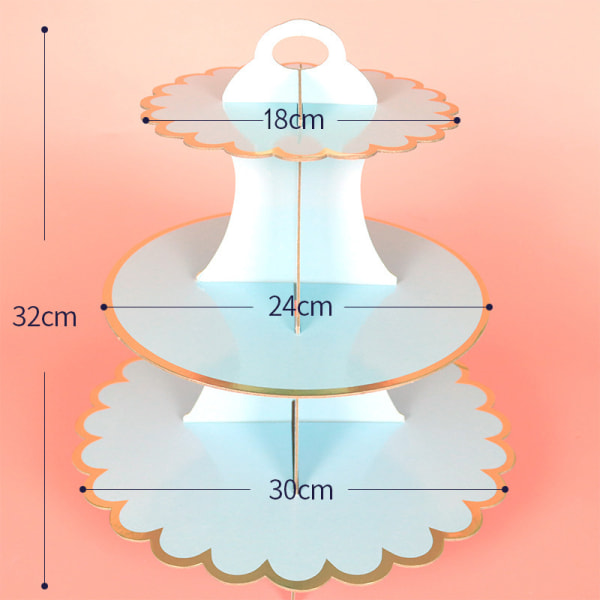 (Blå 32cm*30cm) 3-etagers Cupcake Stativ Pap Cupcake Stativ til