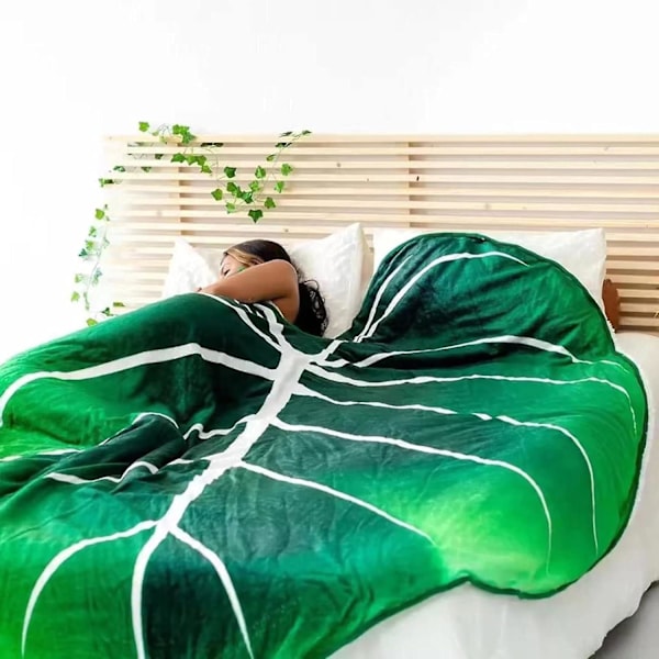 Grønt Blad Teppe Plysj Teppe Koselig Varmt Plante Kast Tepper Dekorative Sofatepper for Sofa Seng Strand, 150 * 100cm