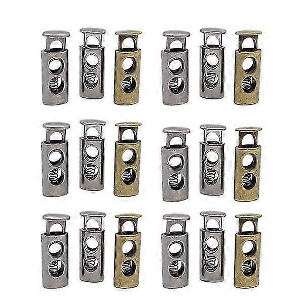 18 st Metall Dubbelhåls Fjäder Elastisk Justeringsspänne för Bälte Vindjacka Ryggsäck (Silver, Brons, Antik Silver, 6 av Varje)