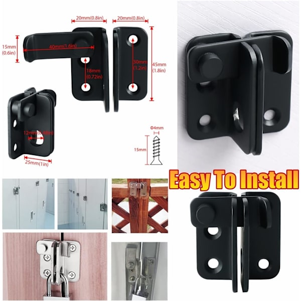 2 stk. Rustfrit Stål Mat Sort Flip Latch Portlåse Glide B