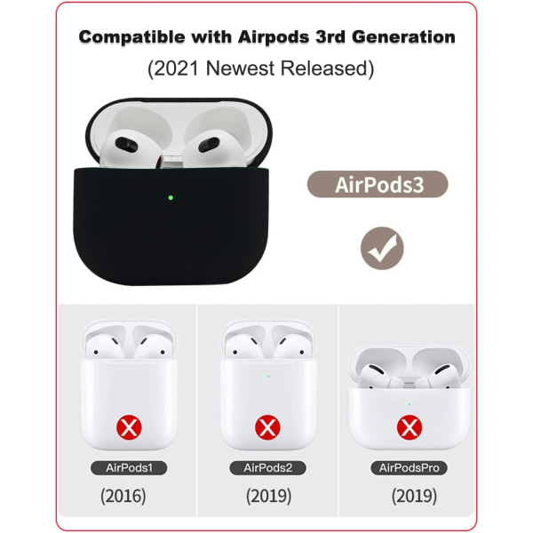 6 stk Svart Silikon Etui Kompatibelt med Airpods 3, Beskyttende C