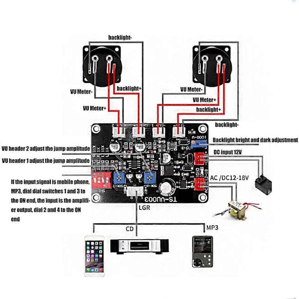 -VU003 VU Meter Driver Board Juster VU Meter Driver Panel Baklys Høyfrekvent Lavpass Panel Tilbehør